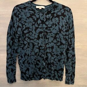Loft 100% Cotton Floral Print Lightweight Button Down Cardigan Sweater Medium GC